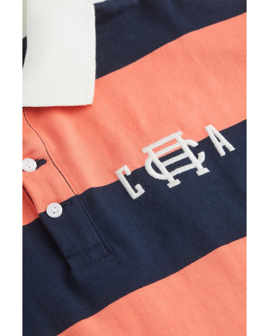H&M Cotton Rugby Shirt Orange/navy Blue