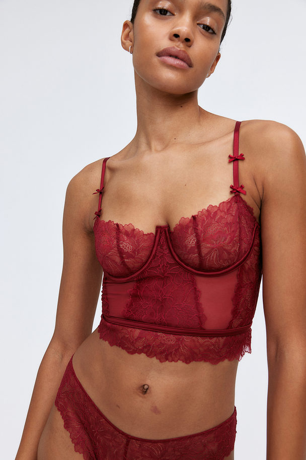 H&M Non-padded Lace Bustier Dark Red