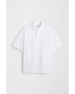 Kurzarmhemd aus Leinenmix Relaxed Fit Weiß