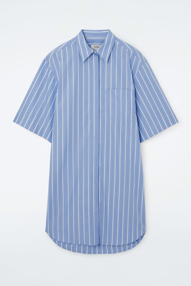 COS Oversized Poplin Mini Shirt Dress Blue / Striped