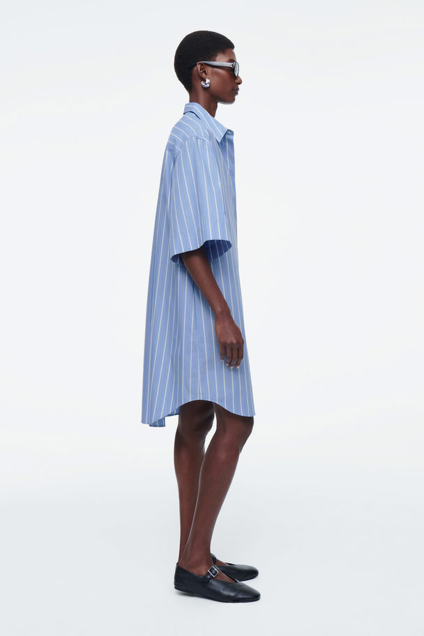 COS Oversized Poplin Mini Shirt Dress Blue / Striped