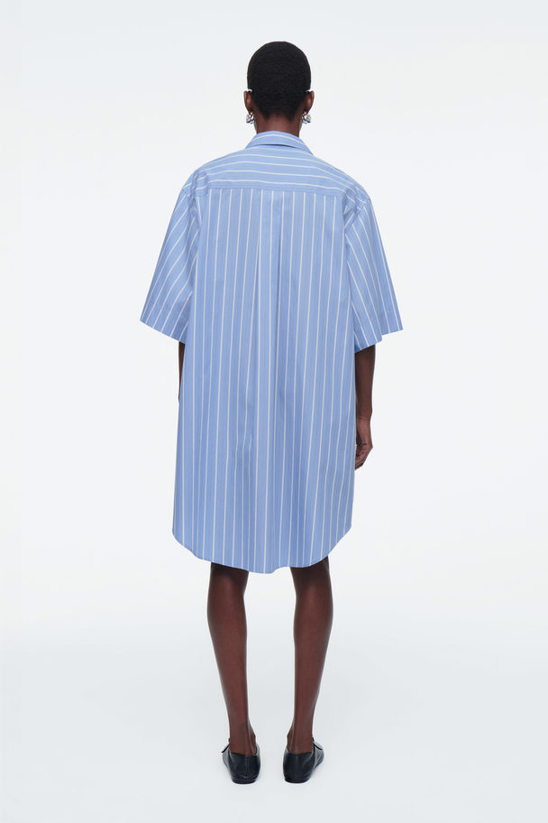 COS Oversized Poplin Mini Shirt Dress Blue / Striped