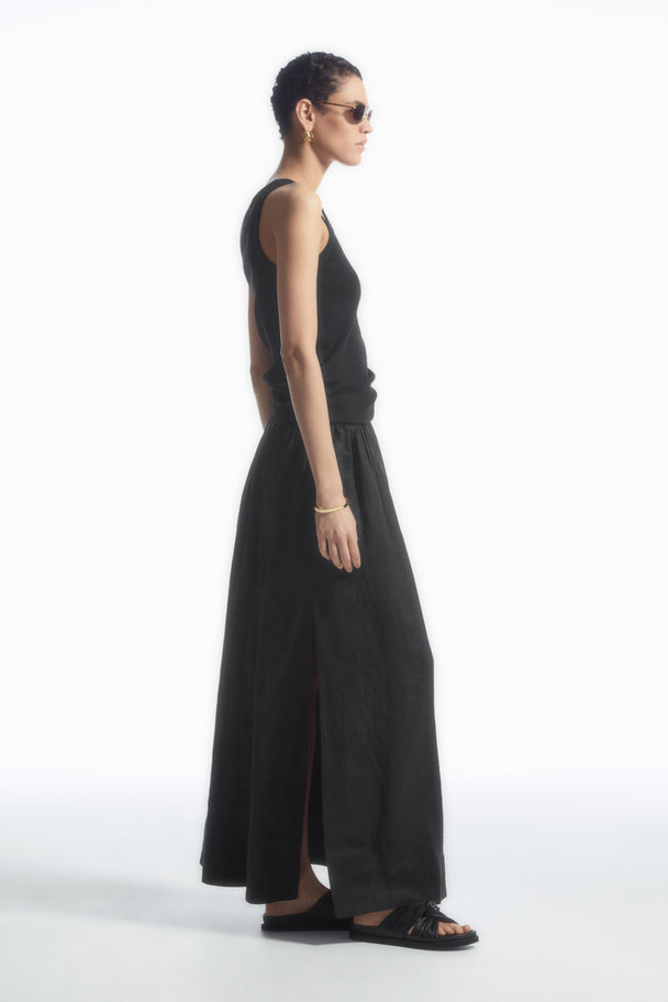 COS Linen A-line Maxi Skirt Black