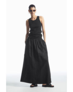 Linen A-line Maxi Skirt Black