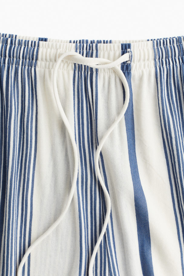 H&M Wide Pull-on Trousers White/blue Striped