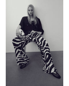 Wide Pull-on Trousers Black/zebra Print