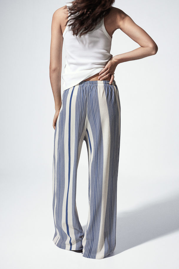 H&M Wide Pull-on Trousers White/blue Striped