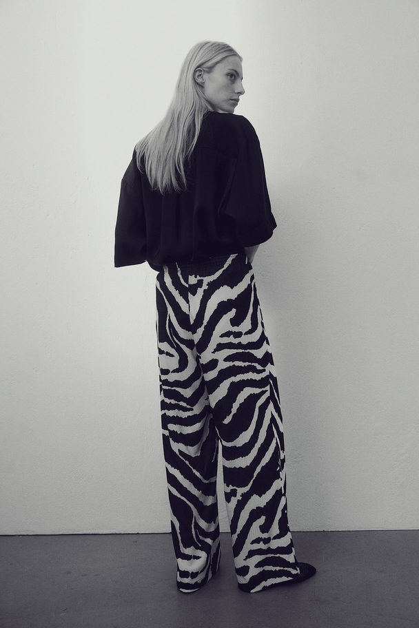 H&M Wijde Pull-on Broek Zwart/zebradessin