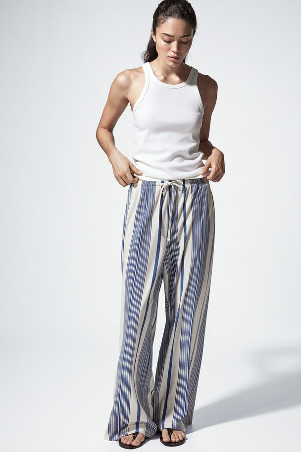 H&M Wide Pull-on Trousers White/blue Striped