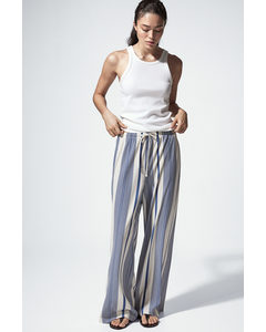 Wide Pull-on Trousers White/blue Striped