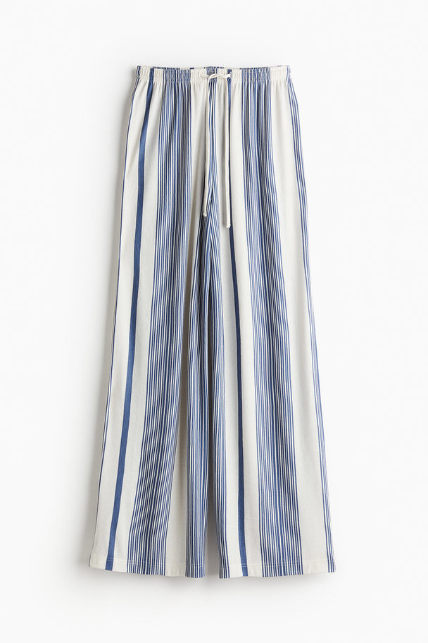 H&M Wide Pull-on Trousers White/blue Striped