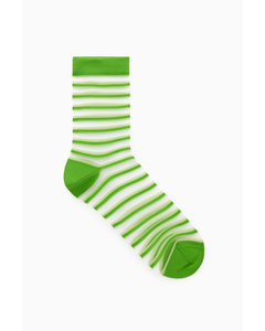 Double-stripe Mesh Socks Green / White / Striped