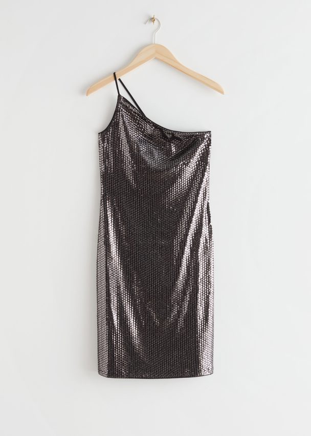 & Other Stories One-shoulder Sequin Mini Dress Silver Sequin