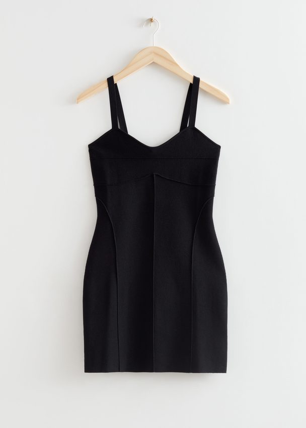 & Other Stories Strappy Sweetheart Neck Mini Dress Black