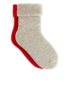 Wool Terry Socks Red/beige