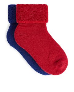 Socken aus Wollfrottee Rot/Blau