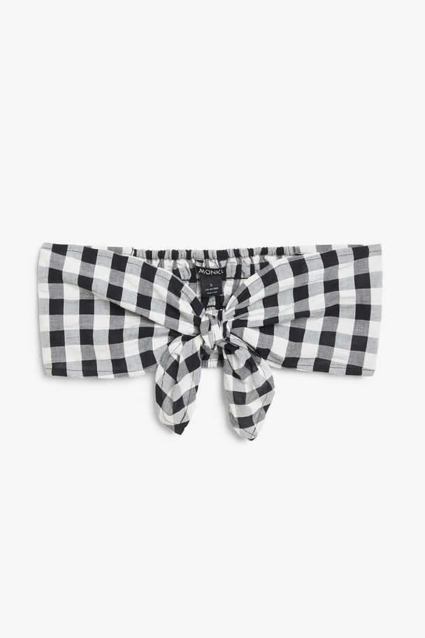 Monki Gingham Tie-front Bandeau Top Black And White Checks