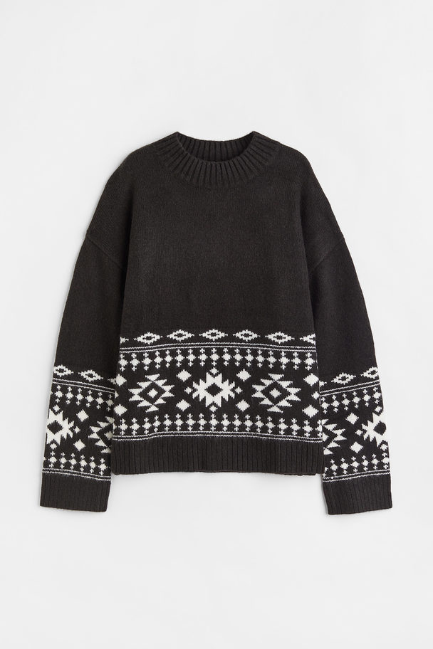H&M Jacquard-knit Jumper Black/patterned