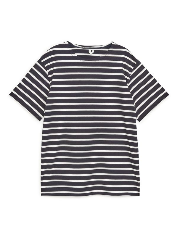ARKET Zware Kwaliteit T-shirt Donkerblauw/offwhite