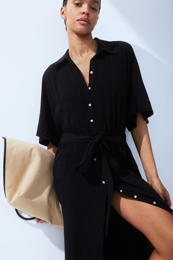 H&M Tie-belt Shirt Dress Black