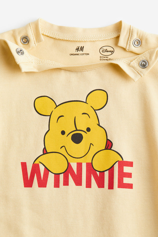 H&M Printed Bodysuit Light Yellow/winnie The Pooh