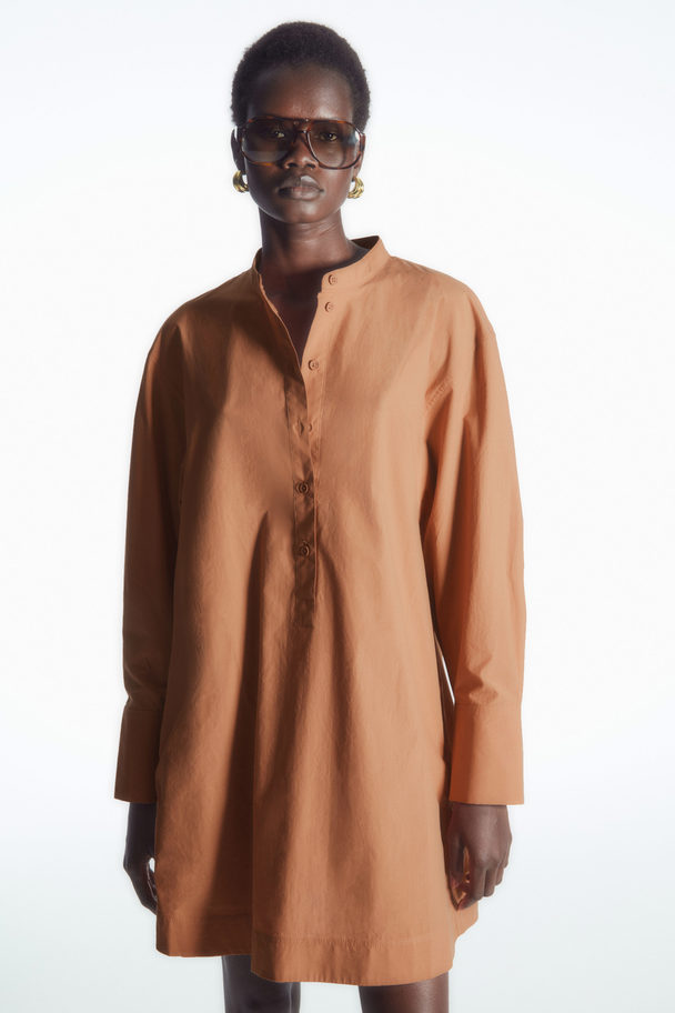 COS Collarless Mini Shirt Dress Orange