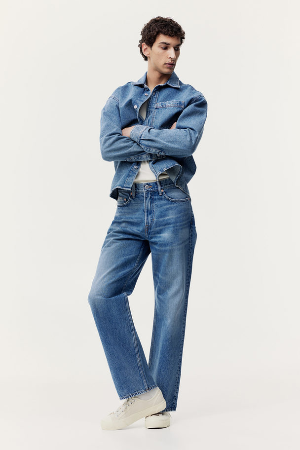 H&M Straight Relaxed High Jeans Denimblå