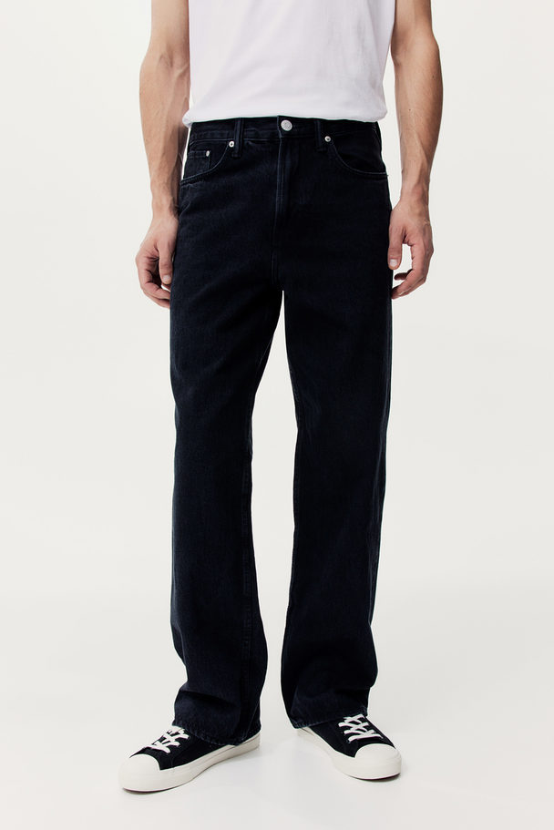 H&M Straight Relaxed High Jeans Sort