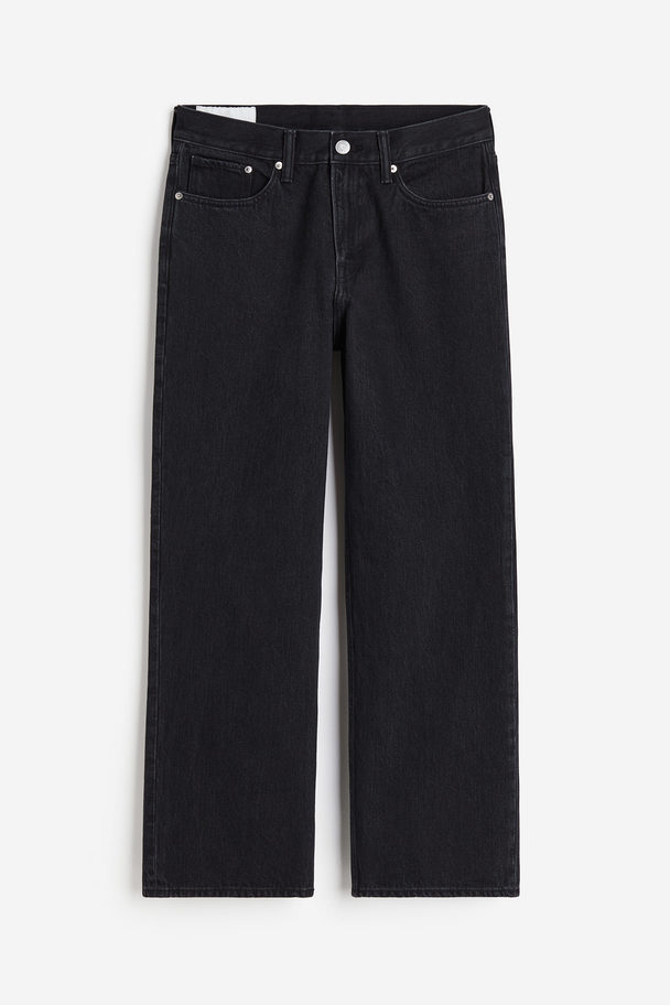 H&M Straight Relaxed High Jeans Sort