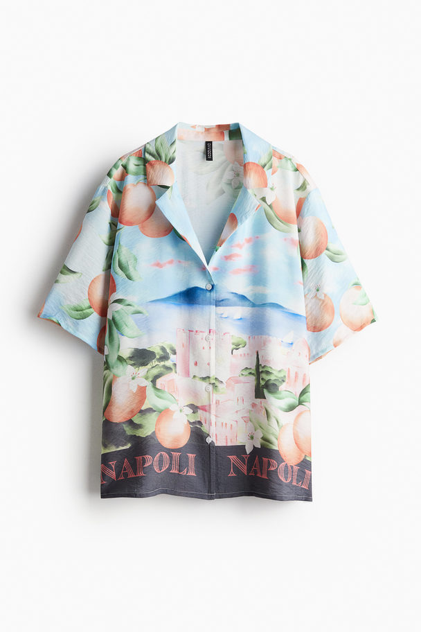 H&M Casual Overhemdblouse Met Print Lichtblauw/napoli