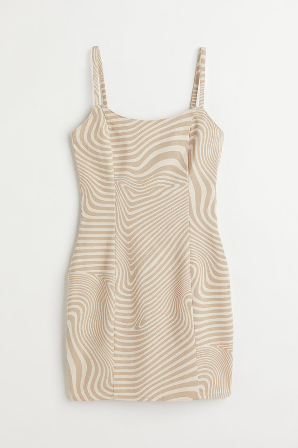 H&M Fitted Dress Light Beige/patterned