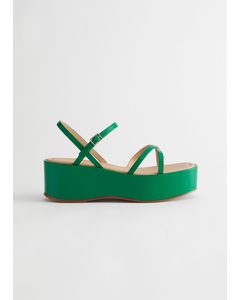 Strappy Flatform Leather Sandals Green