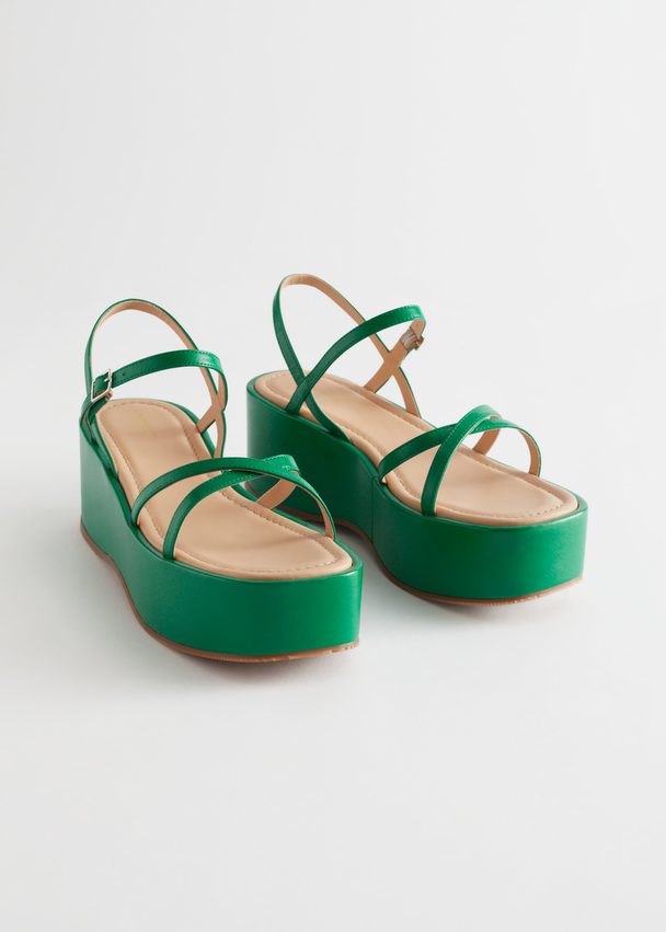 & Other Stories Strappy Flatform Leather Sandals Green