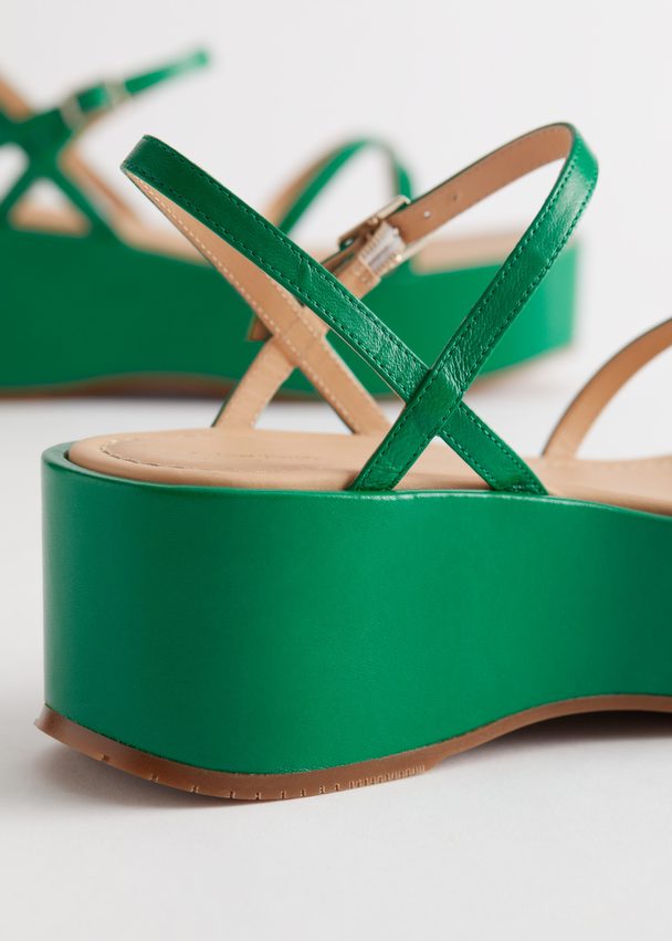 & Other Stories Strappy Flatform Leather Sandals Green