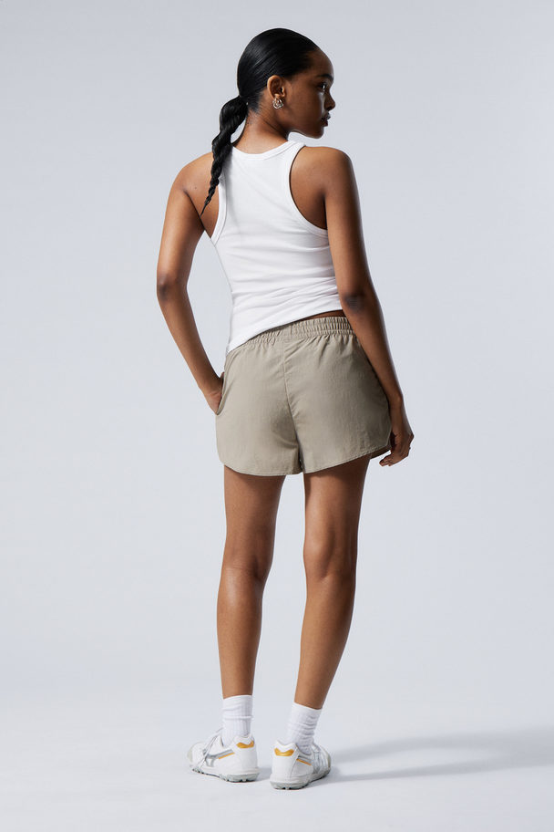 Weekday Sporty Nylon Mini Shorts Beige