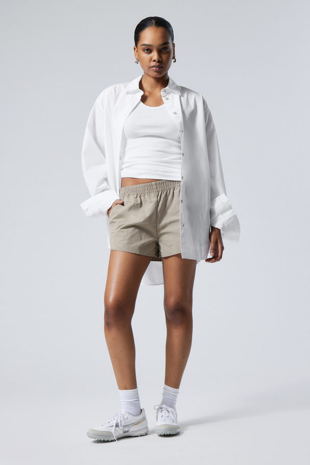 Weekday Sporty Nylon Mini Shorts Beige