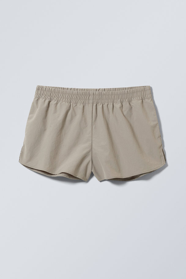 Weekday Sporty Nylon Mini Shorts Beige