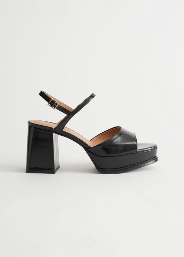 & Other Stories Leather Slingback Platform Sandals Black