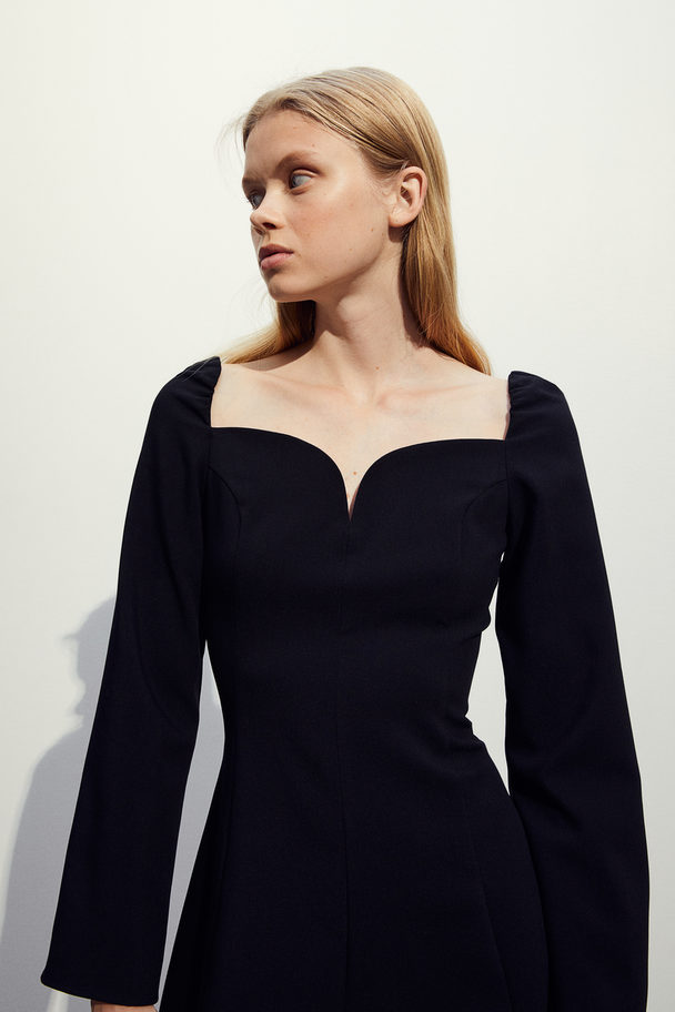 H&M Sweetheart-neck Mini Dress Black
