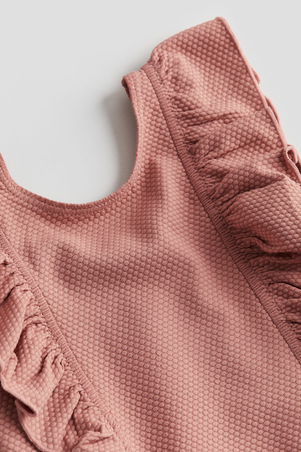 H&M Flounce-trimmed Swimsuit Dusty Pink