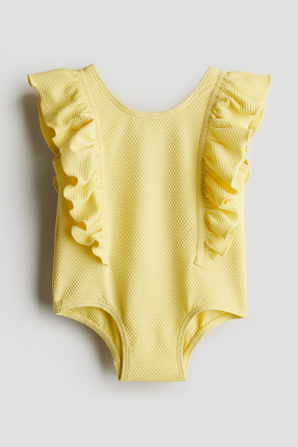 H&M Flounce-trimmed Swimsuit Yellow