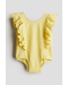 Flounce-trimmed Swimsuit Yellow