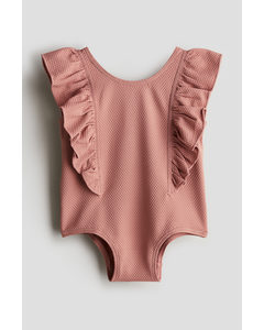 Flounce-trimmed Swimsuit Dusty Pink