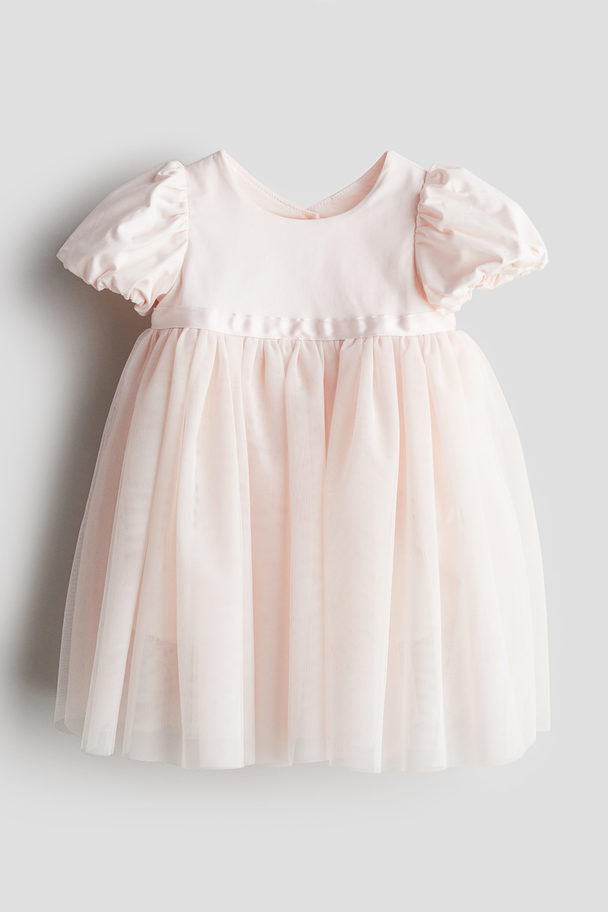 H&M Puff-sleeved Tulle Dress Powder Pink