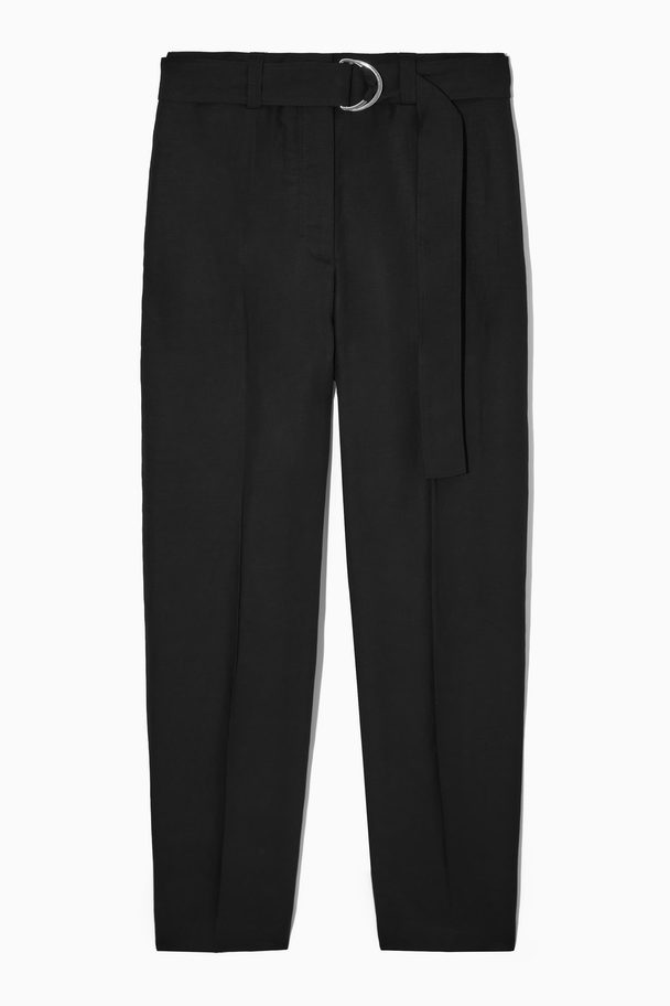 COS Belted High-waisted Linen-blend Trousers Black