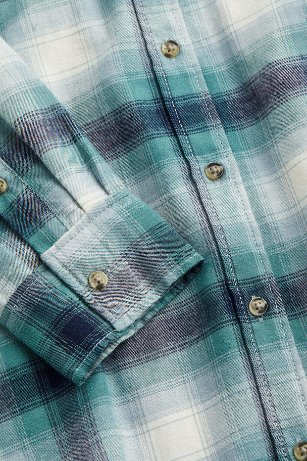 H&M Cotton Flannel Shirt Turquoise/white Checked