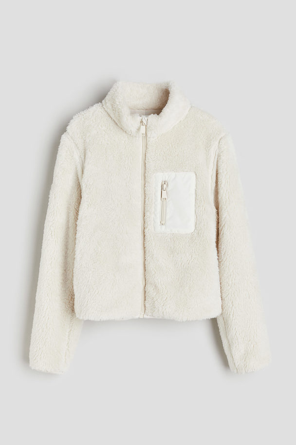 H&M Teddyfleecejacke mit Stehkragen Weiß