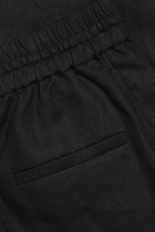COS Linen Drawstring Trousers Black