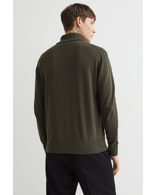 H&M Regular Fit Cashmere-blend Polo-neck Jumper Dark Khaki Green