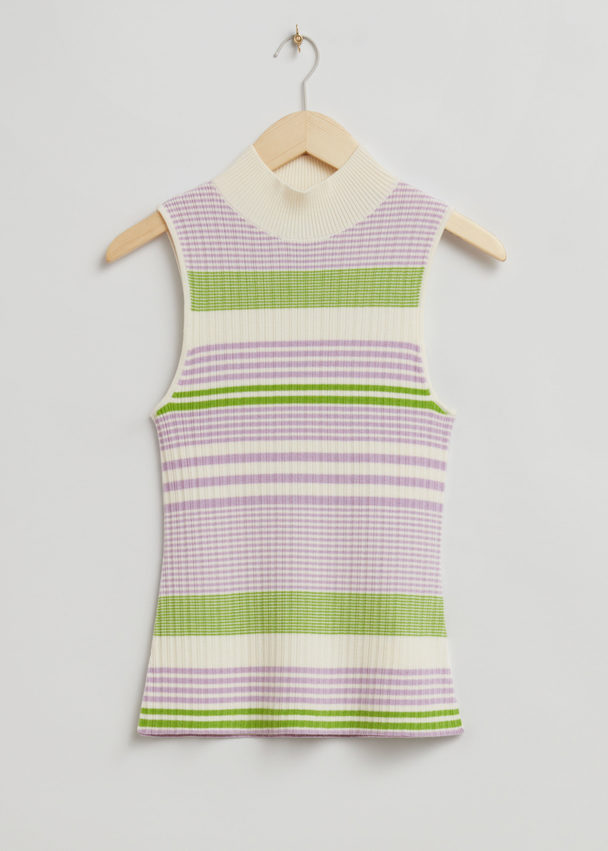 & Other Stories Sleeveless Mock Neck Top White Striped
